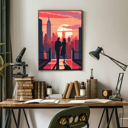 Romantic Skyline Silhouette Poster Classic NYC Wall Art