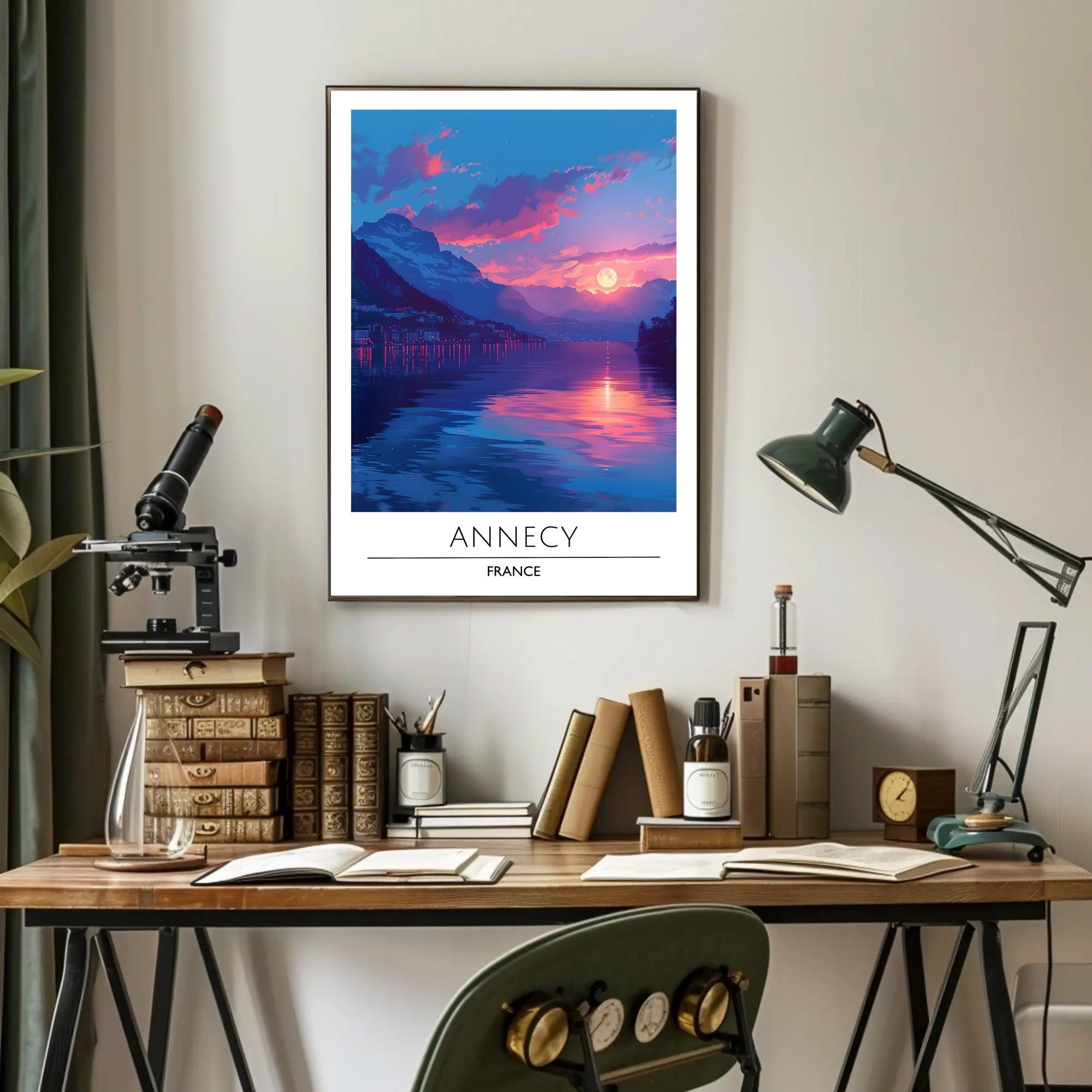 Annecy Lakeside Tranquility Sunrise Travel Poster