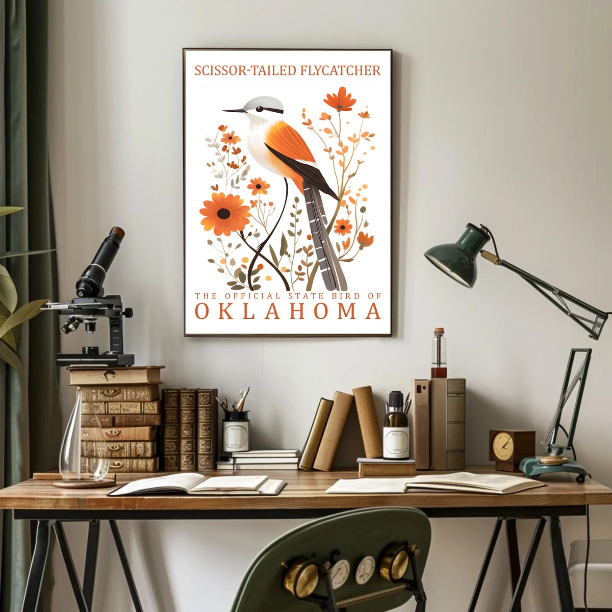 Scissor-tailed Flycatcher Poster with Orange Blossoms