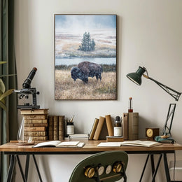 Majestic Bison In Snowfall Poster