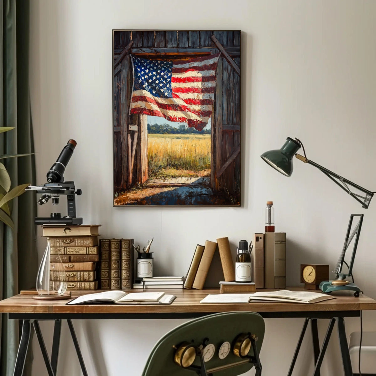 Flag Drape Rustic Barn American Flag Art Farmhouse Poster