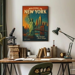 New York City Poster Vintage Travel Mid Century Wall Art
