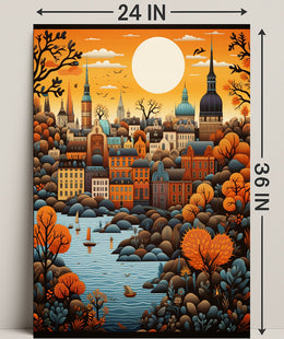 Autumn Cityscape Illustration Poster