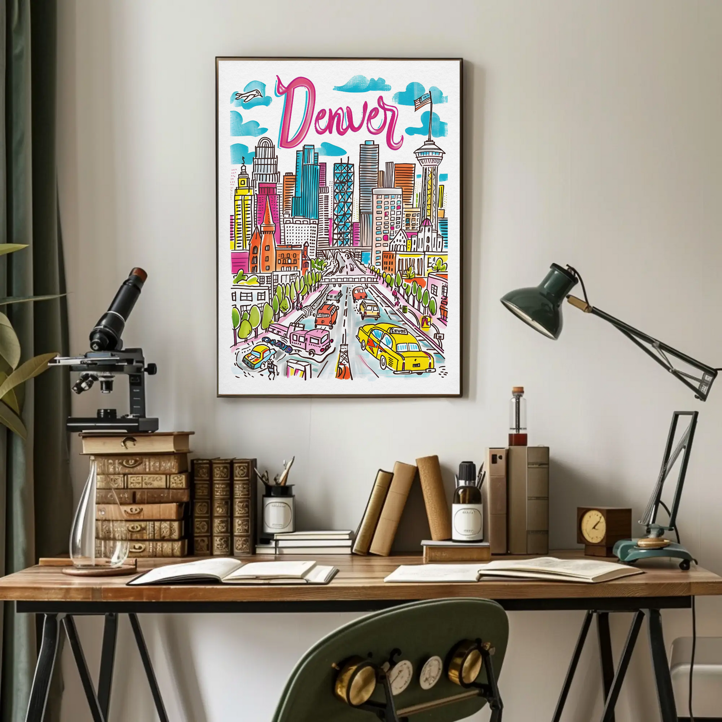 Denver Colorado Cityscape Mountain Backdrop Travel Poster