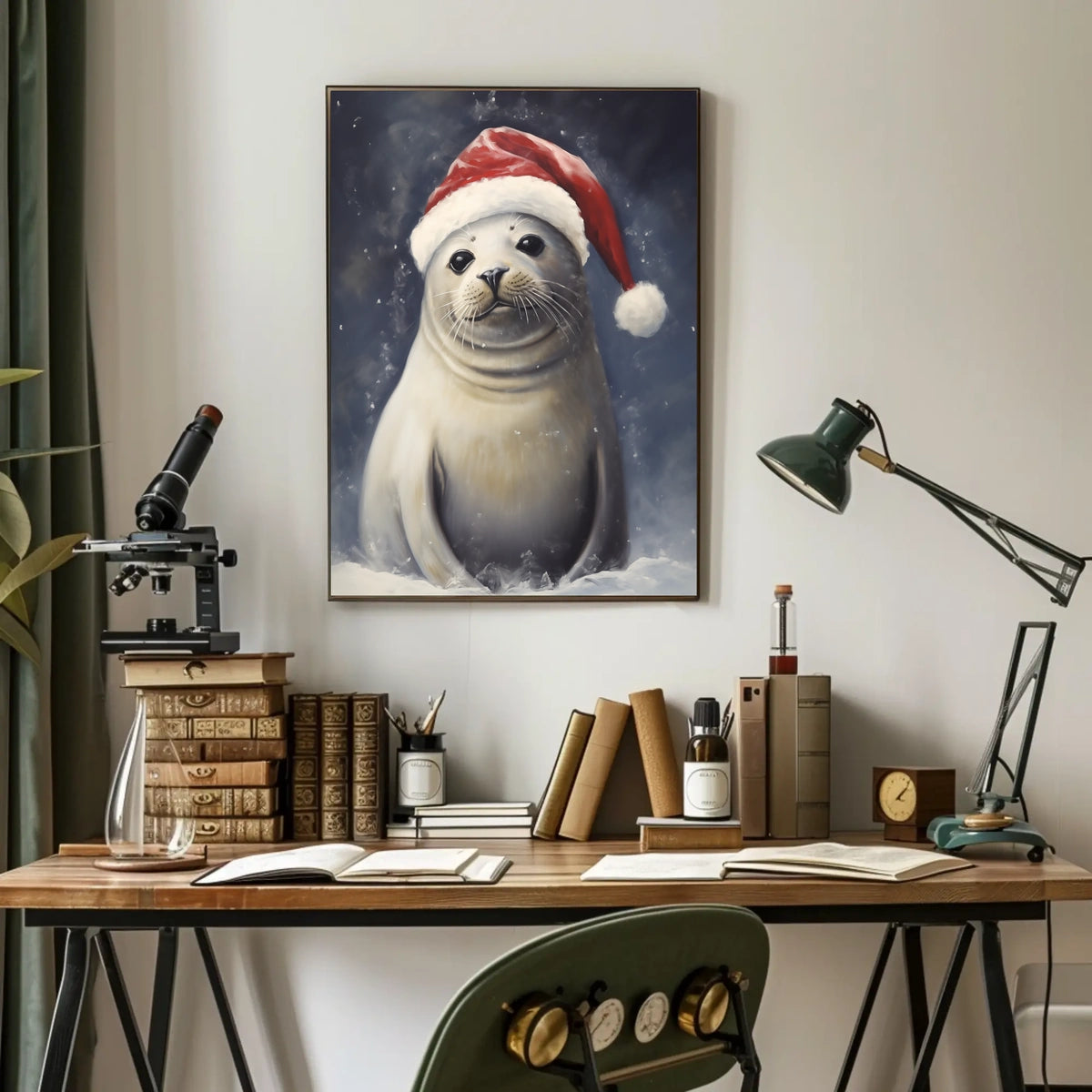 Festive Seal In Santa Hat Poster