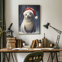 Festive Seal In Santa Hat Poster