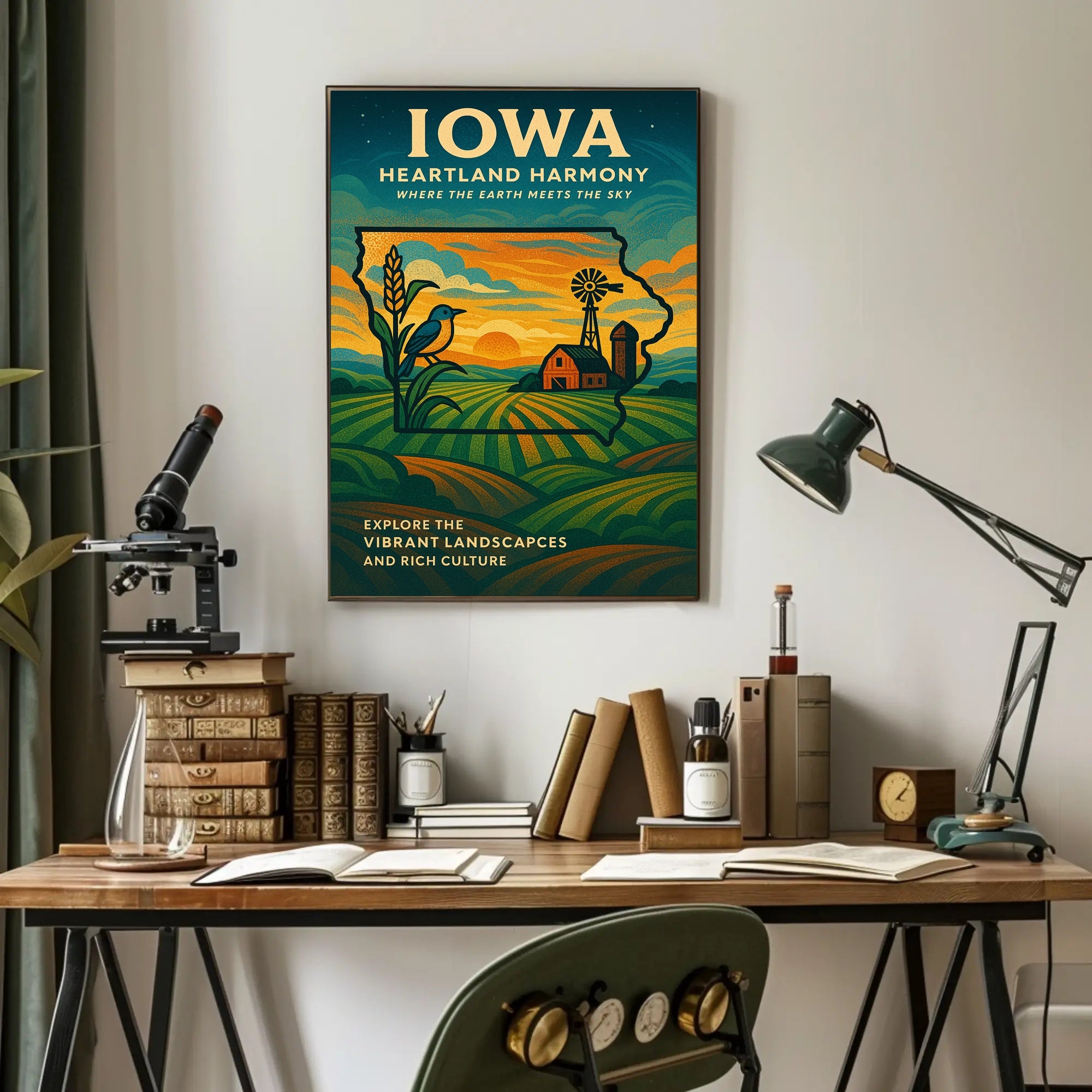 HEARTLAND HARMONY: CELEBRATE IOWA VINTAGE STYLE CULTURAL POSTER