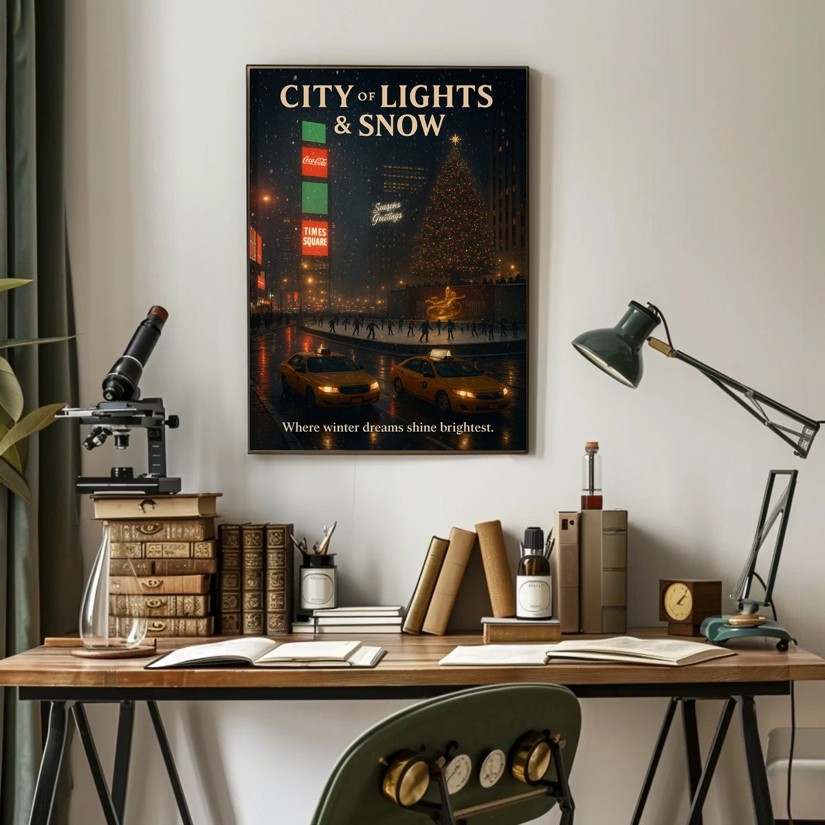 Urban Nightscape Snow City Lights Travel Poster