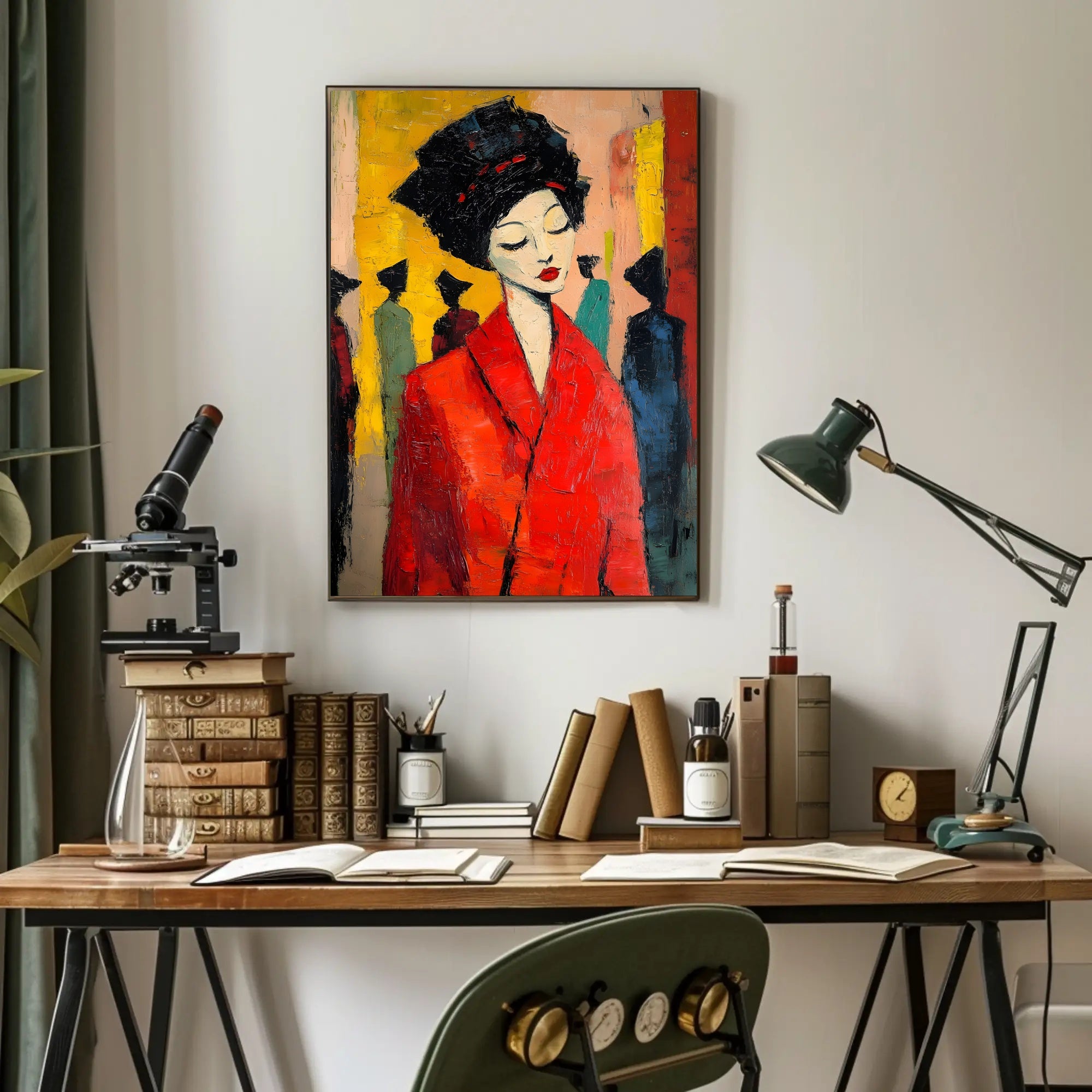 Vibrant Expression Poster Red Coat Modern Wall Art