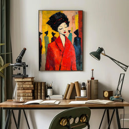 Vibrant Expression Poster Red Coat Modern Wall Art