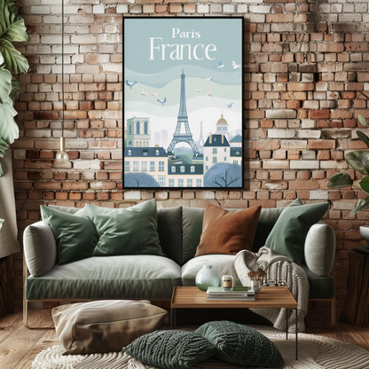 Paris France Vintage Poster - Eiffel Tower & Birds