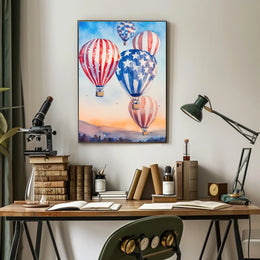 Watercolor Skyline Overhead Hot Air Balloon Festival Poster