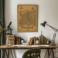 New York City Engraved Skyline Poster Vintage Wall Art