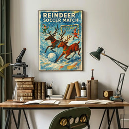 Reindeer Soccer Match Festive Holiday Poster Art
