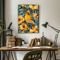 Golden Bird and Blossoms Wall Art Print