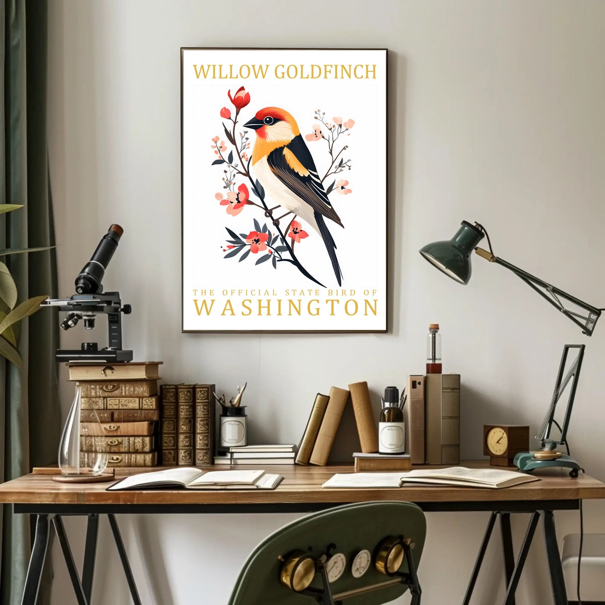 Willow Goldfinch Art Poster: Washington's Vibrant State Bird