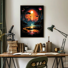 Alien Landscape At Sunset Poster