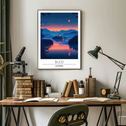 Lake Bled Serene Sunset Travel Poster