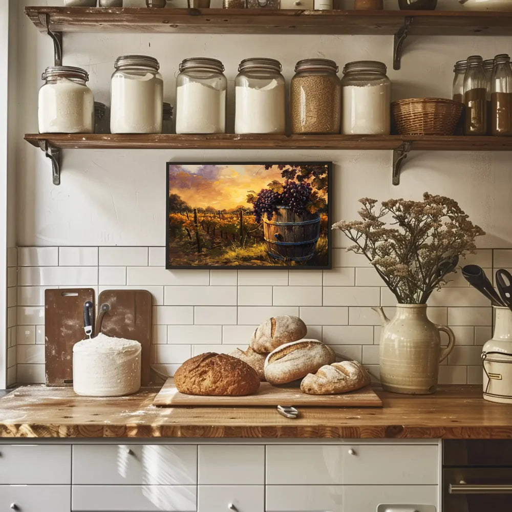 Serene Vineyard Sunset: Impressionistic Harvest Art Poster