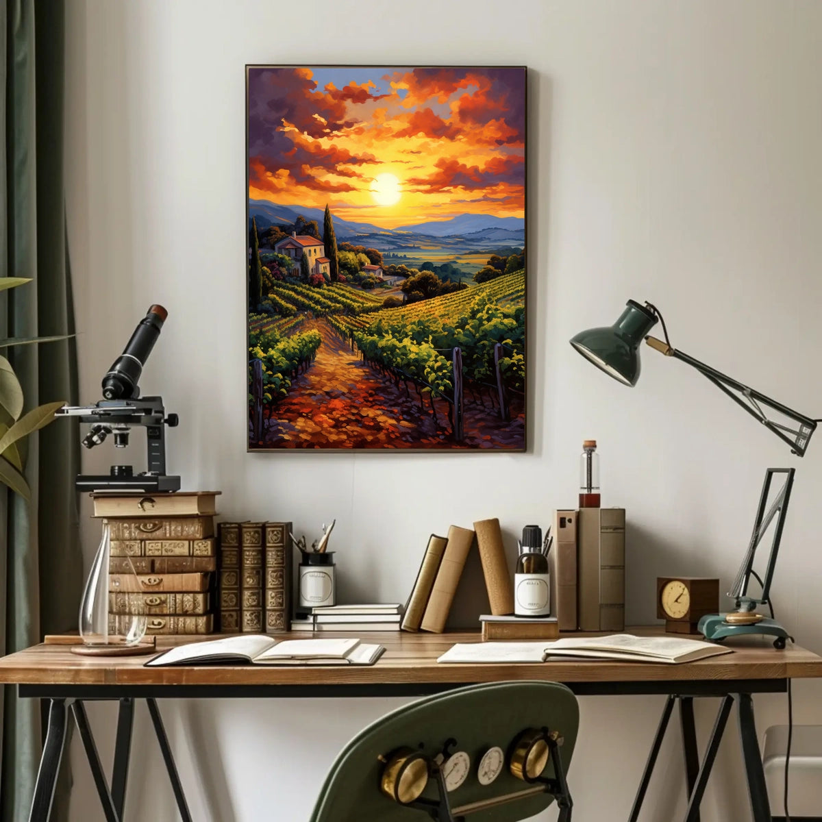 Picturesque Vineyard Landscape With Impressionistic Sunset Artistic Poster