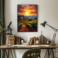 Picturesque Vineyard Landscape With Impressionistic Sunset Artistic Poster