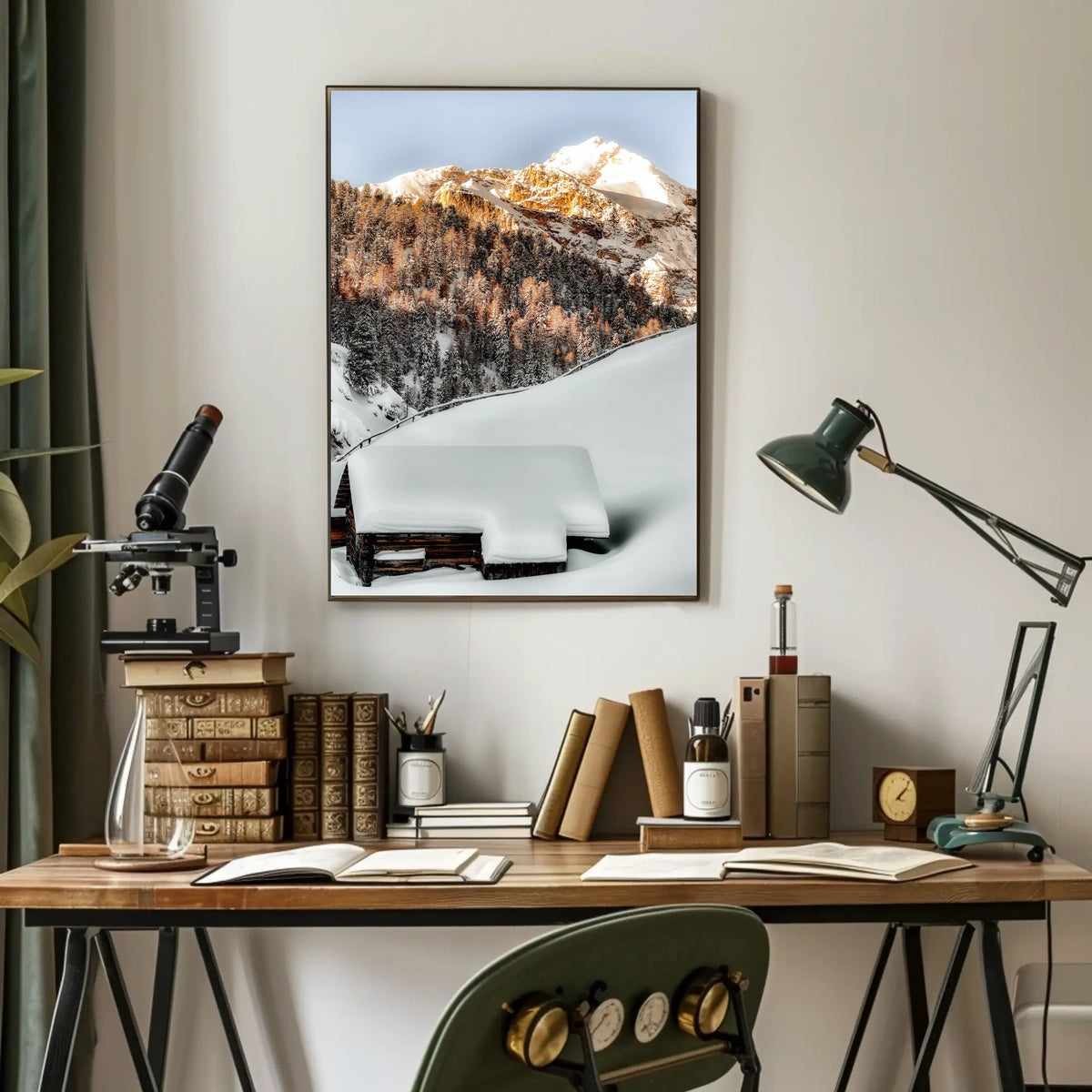 Winter Serenity Cabin in Snowy Alps National Park Poster