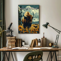 Majestic Yellowstone: Bison and Wildflowers Poster