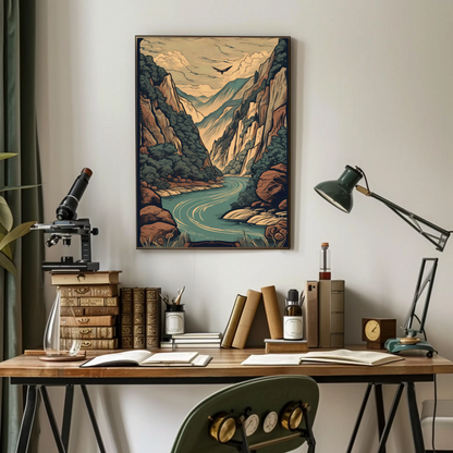 Canyon River And Soaring Bird Travel Poster
