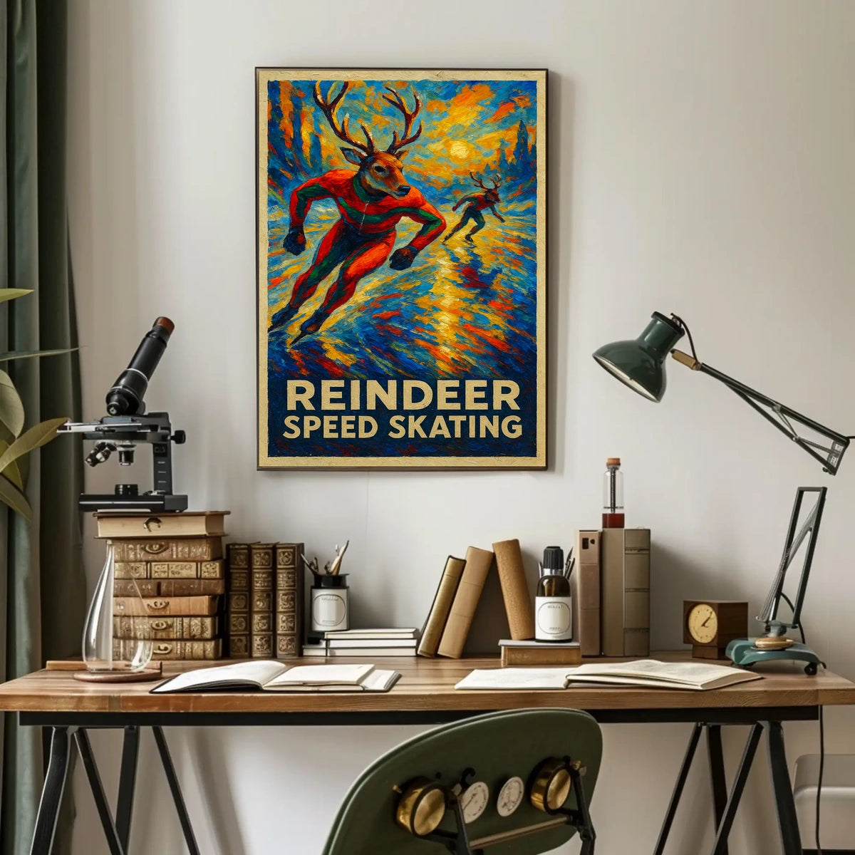 Reindeer Speed Skating Fantasy Art Poster