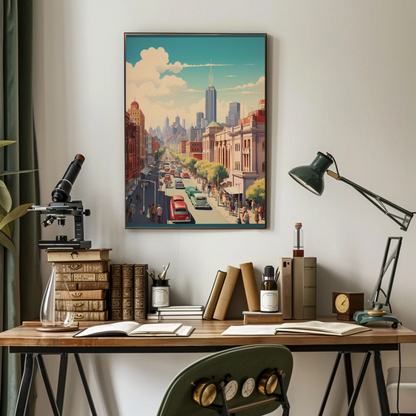 Melbourne Cityscape Vintage Skyline Street Travel Poster