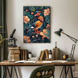 Vibrant Mandarin Duck William Morris Art Poster