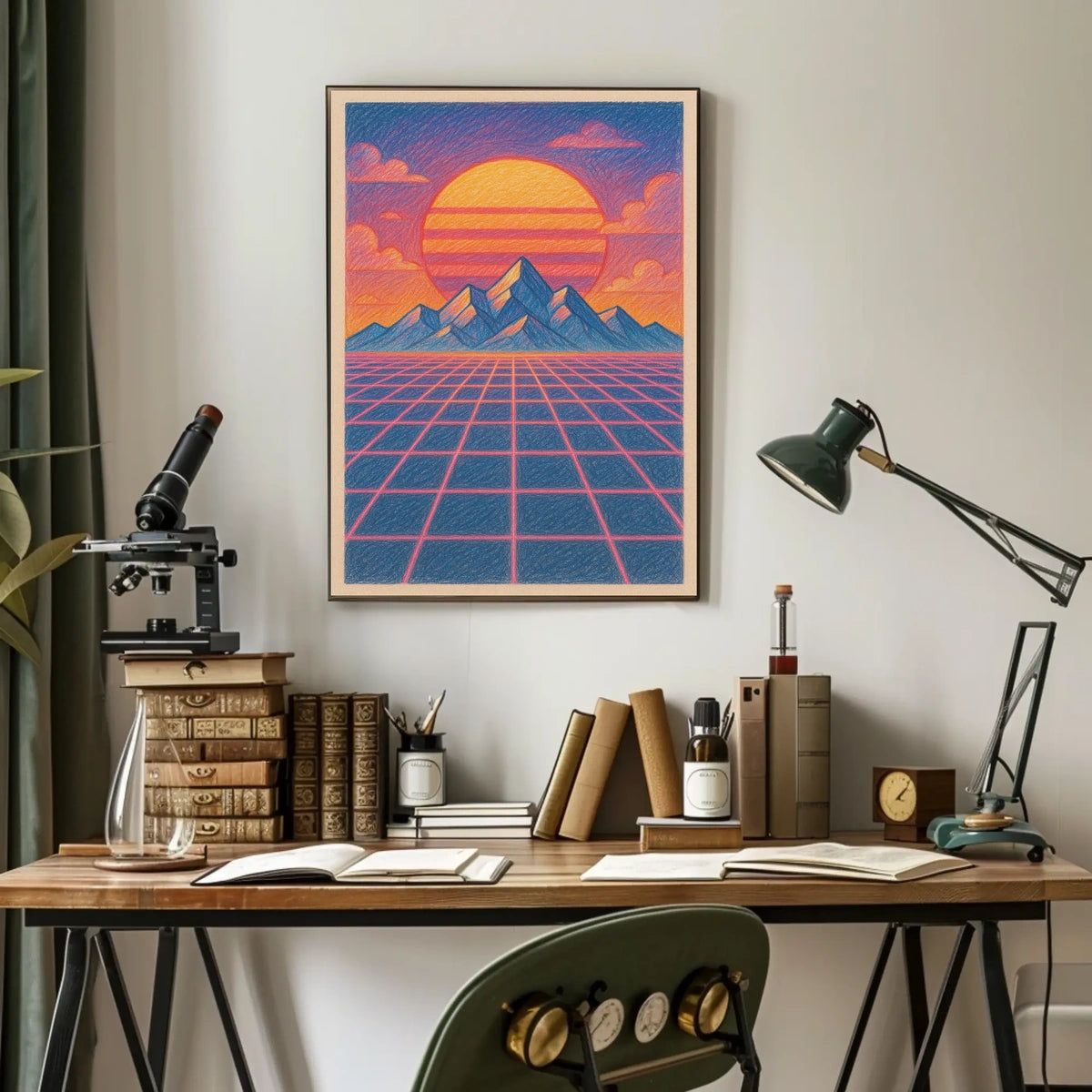 Retro-Futuristic Sunset Vaporwave Artistic Poster