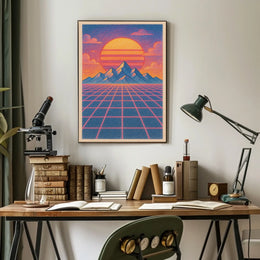 Retro-Futuristic Sunset Vaporwave Artistic Poster