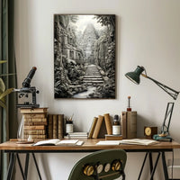 Ancient Jungle Pyramid Landscape Art: Cultural or Heritage Poster