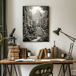 Ancient Jungle Pyramid Landscape Art: Cultural or Heritage Poster