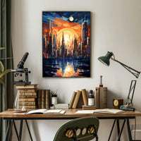 Futuristic Cityscape At Sunset Poster PosterGoat