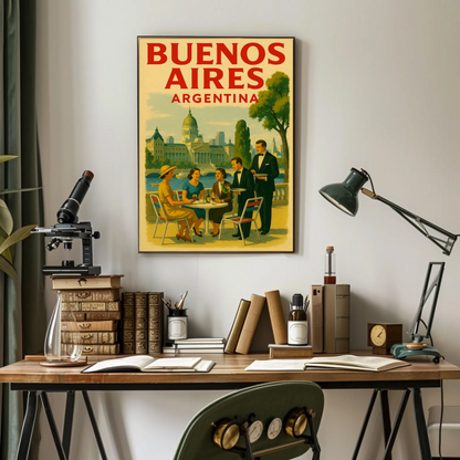 Buenos Aires Argentina Café Cityscape Retro Travel Poster