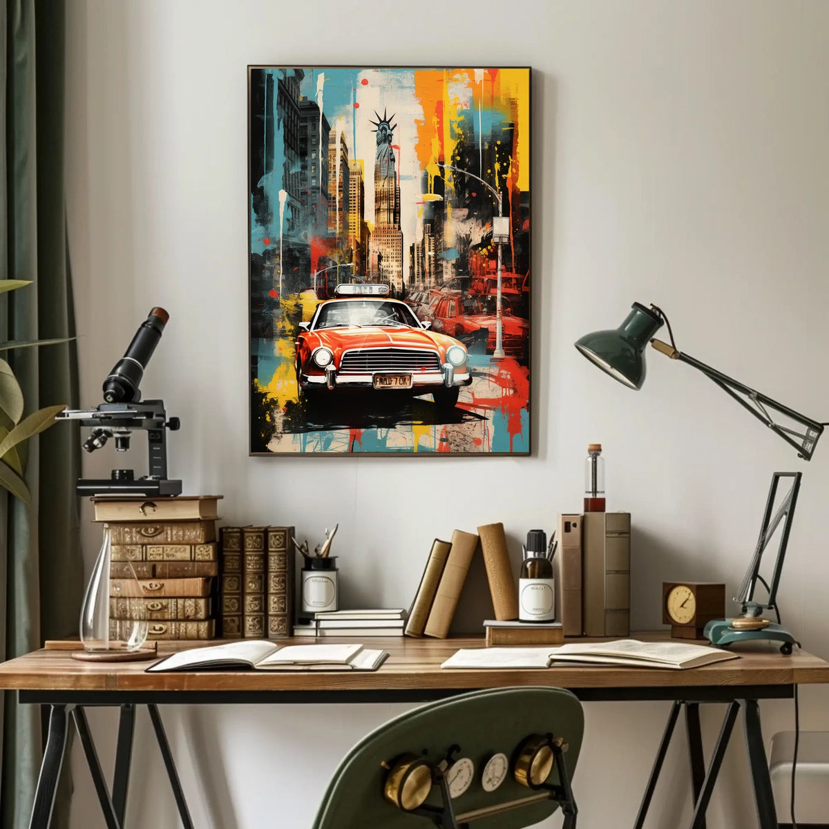 Stylized New York Cityscape Mid-20th Century Travel Poster