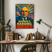 Warren G. Harding 29th President of the United States Colorful Comic Book Style Poster