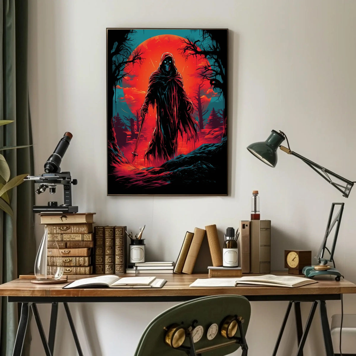 Grim Reaper Apocalyptic Landscape Poster: Vivid Graphic Art