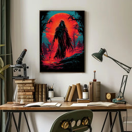 Grim Reaper Apocalyptic Landscape Poster: Vivid Graphic Art