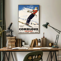 Skiing Adventure Travel Poster in Vintage French Alps Style PosterGoat