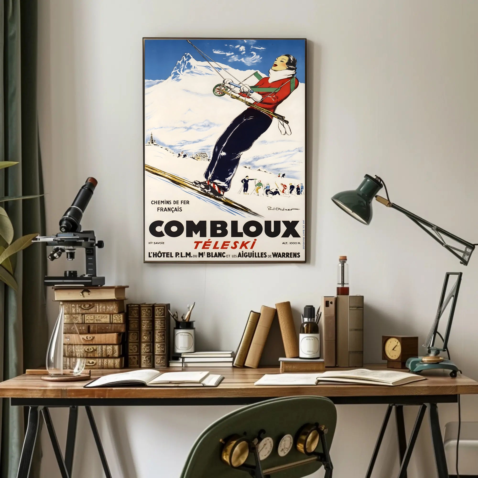 Skiing Adventure Travel Poster in Vintage French Alps Style PosterGoat