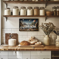 Surreal Dreamscape with Chaotic Still Life Artistic Poster