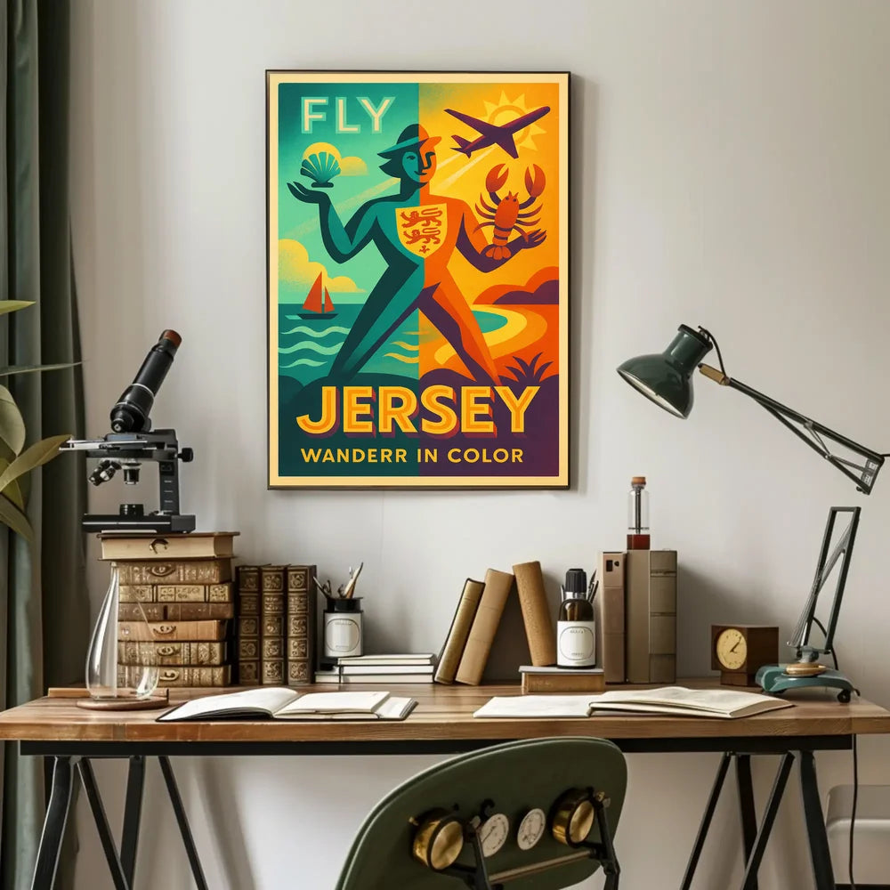 Jersey Adventure Awaits in Vibrant Travel Poster PosterGoat