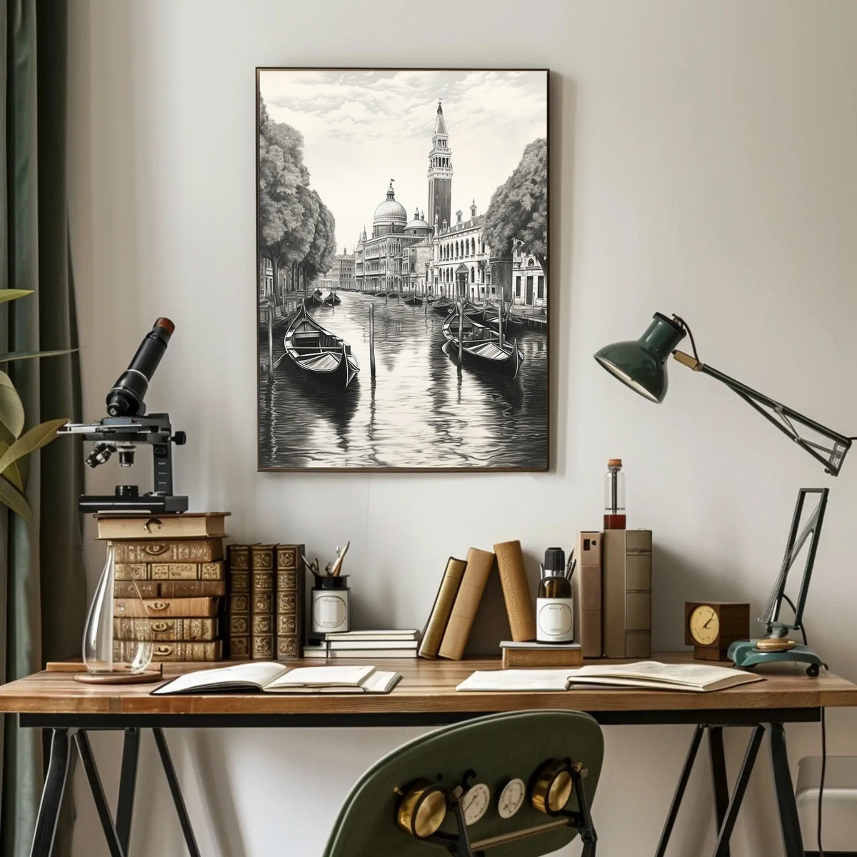 Venetian Canal Scene Vintage Drawing Travel Poster
