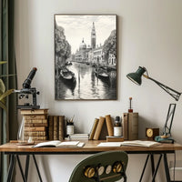 Venetian Canal Scene Vintage Drawing Travel Poster