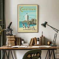 Cape Town Lighthouse and Penguins Travel Poster PosterGoat