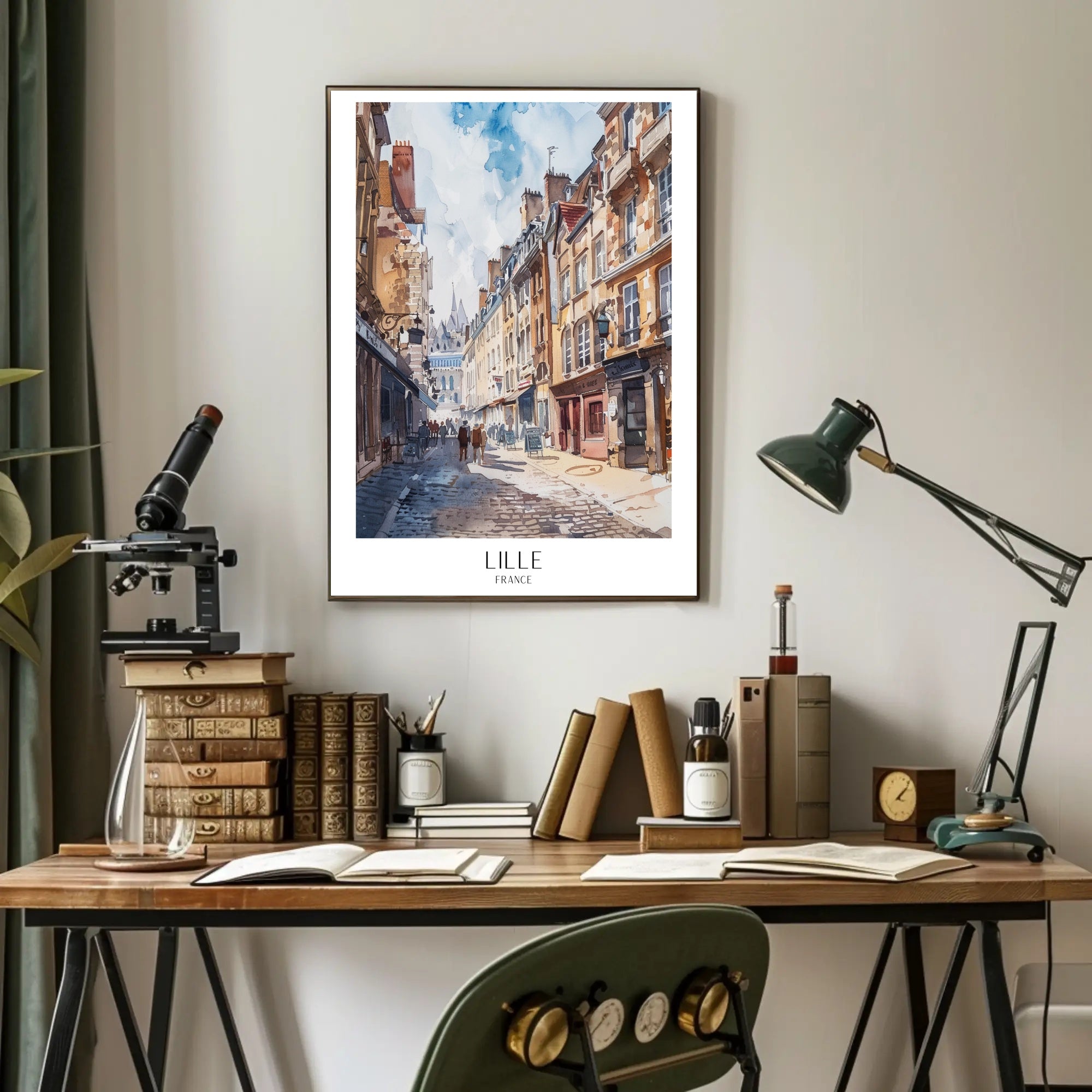 Lille Street Scene in Watercolor Urban or Cityscape Poster PosterGoat