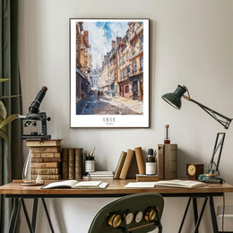Lille Street Scene in Watercolor Urban or Cityscape Poster PosterGoat